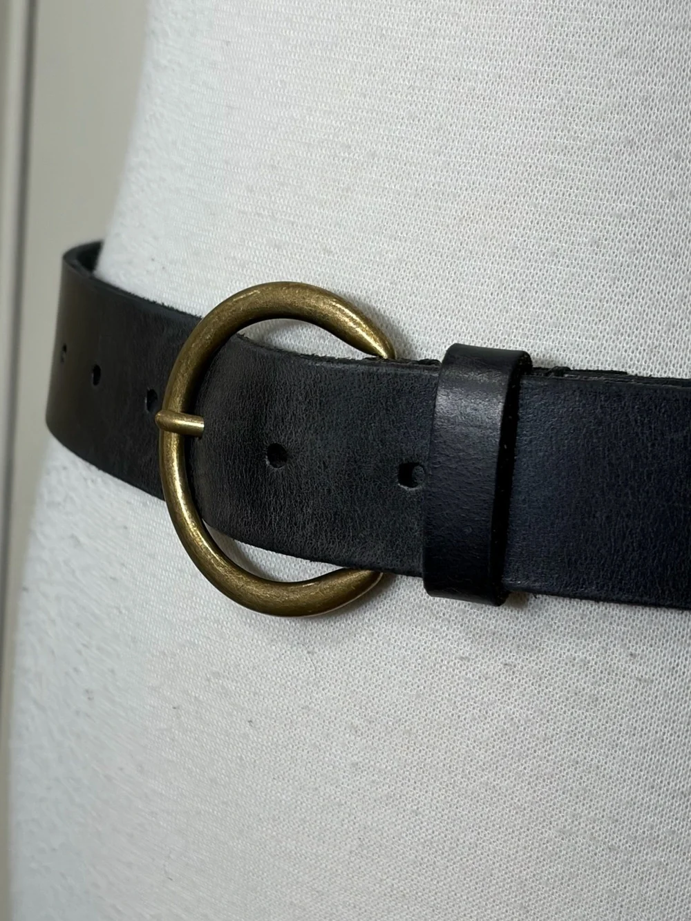 Frye Black Leather Belt with Brass Circle Buckle S